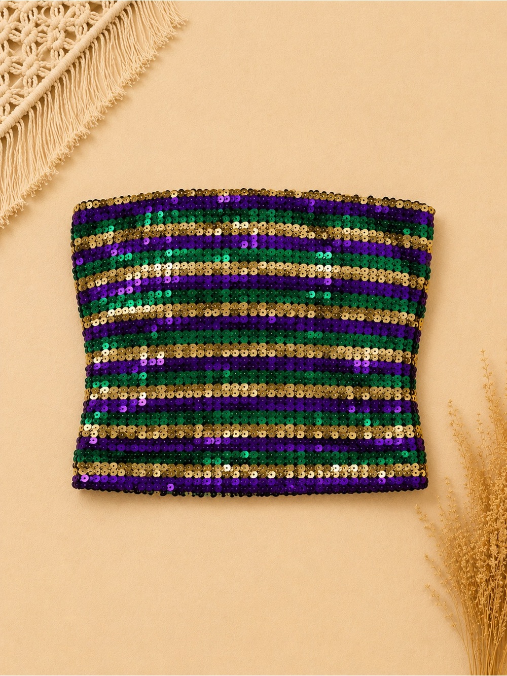 Sequin Mardi Gras Tube Top in Purple, Green & Gold